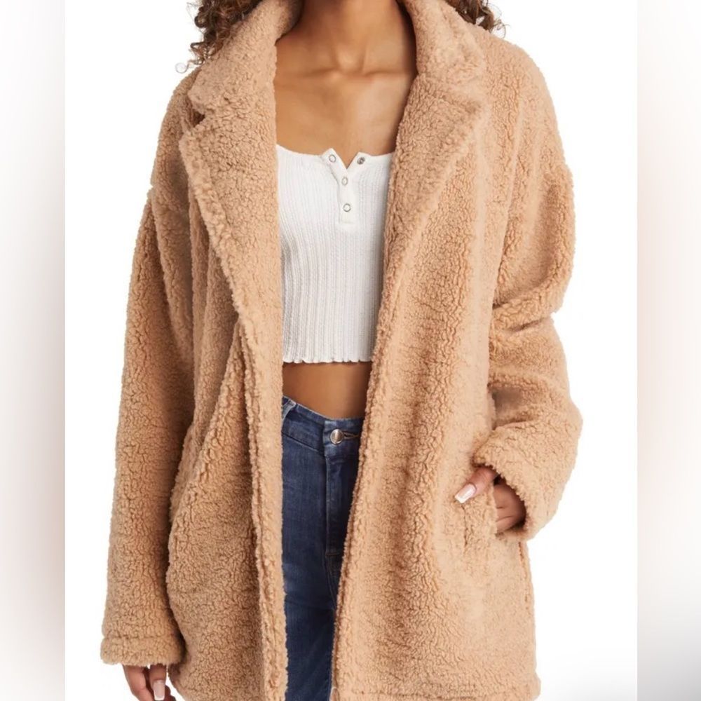 DREAMY HIGH PILE FLEECE COAT IN CAMEL BY THREAD & SUPPLY